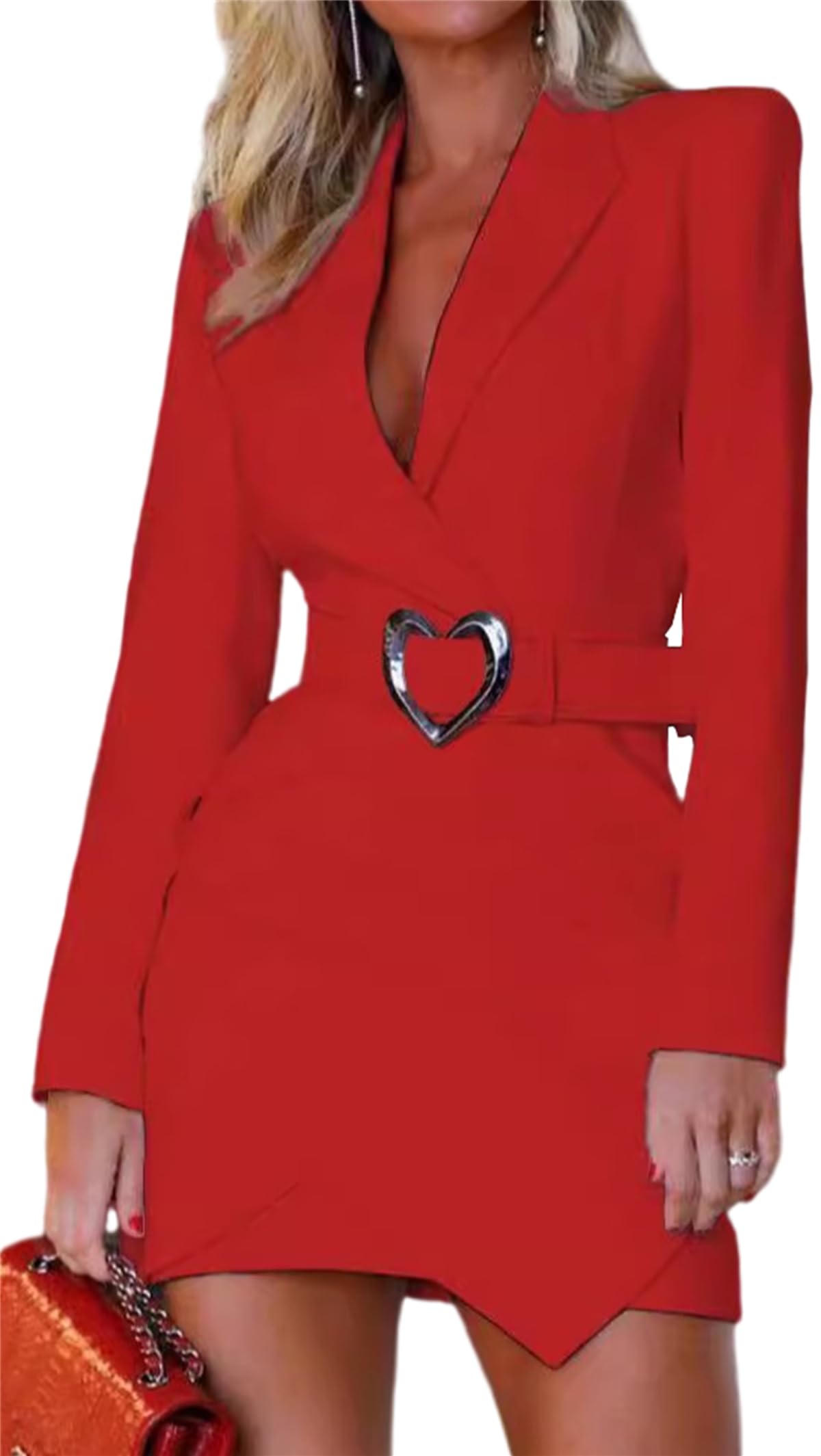 Udeniy Womens Elegant Blazer Dresses Casual Long Sleeve V Neck Ruched Mini Dress Formal Business Work Dress Without Belt