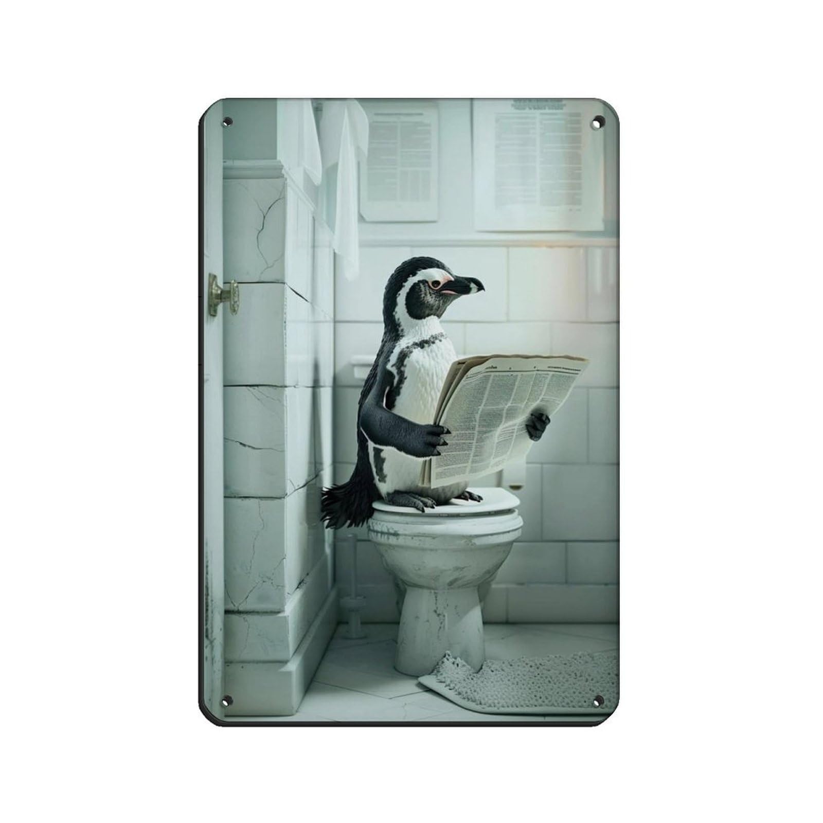 Penguin Sitting on The Toilet Reading A Newspaper (2) Retro Poster Metal Tin Sign Chic Art Retro Iron Painting Bar People Cave Cafe Family Garage Poster Wall Decoration 8x12inch(20x30cm)