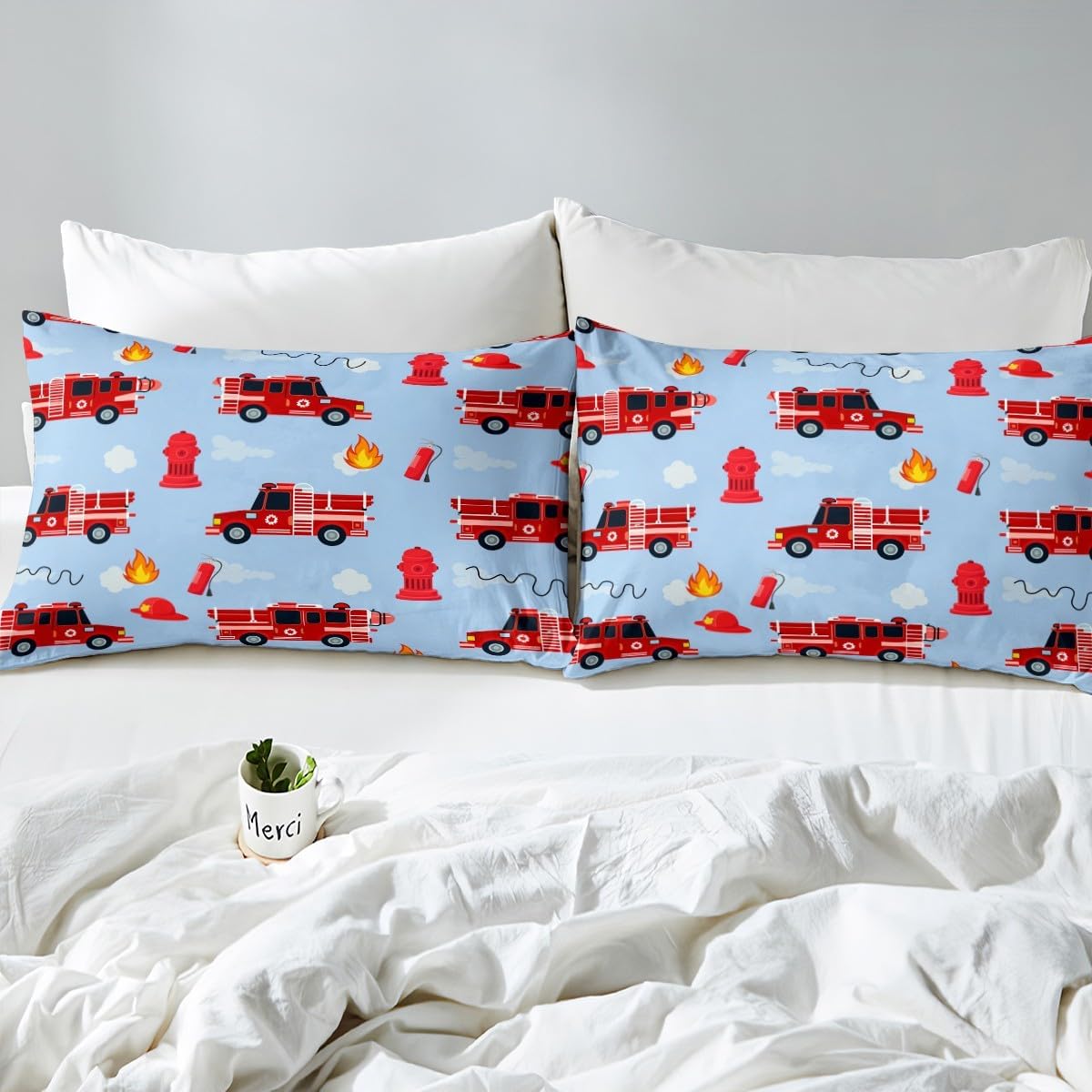 Erosebridal Red Fire Truck Toddler Bedding Set Firefighter Fire Truck Comforter for Boys Girls Kids Fighting Supplies Fireman Car Vehicle Bedding Comforters & Sets Ambulance Blue Red Quilt Full