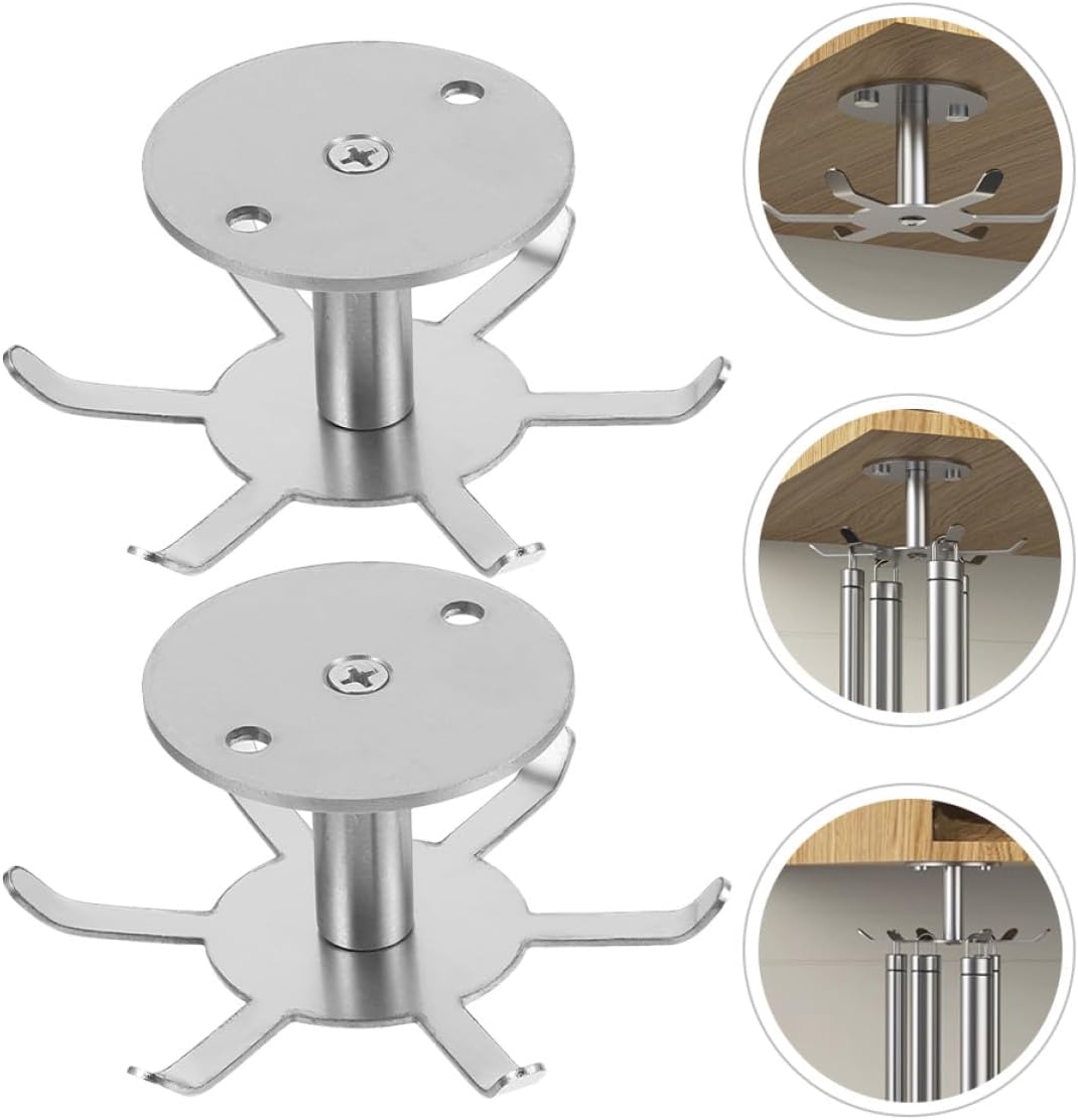 2pcs 304 Stainless Steel Kitchen Cabinet Hooks 360° Rotating Heavy Duty Utensil Hanger for Cookware Storage and Kitchen Organization