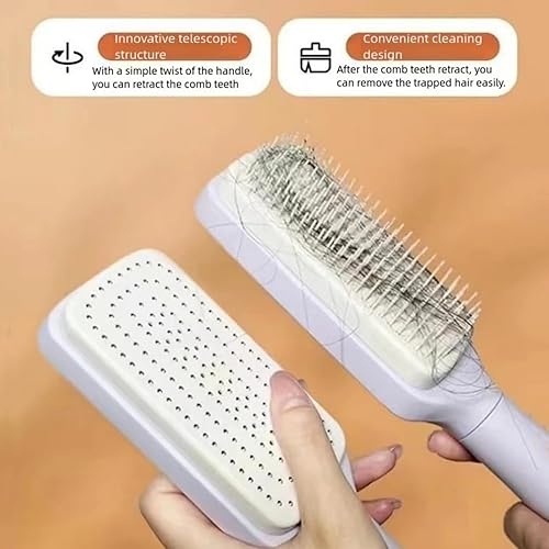 Miniatura 5 de Cepillos para el cabello para mujeres, cepillo desenredante de cabello, cepillo de pelo limpio con un solo clic con cerdas retráctiles, cepillo