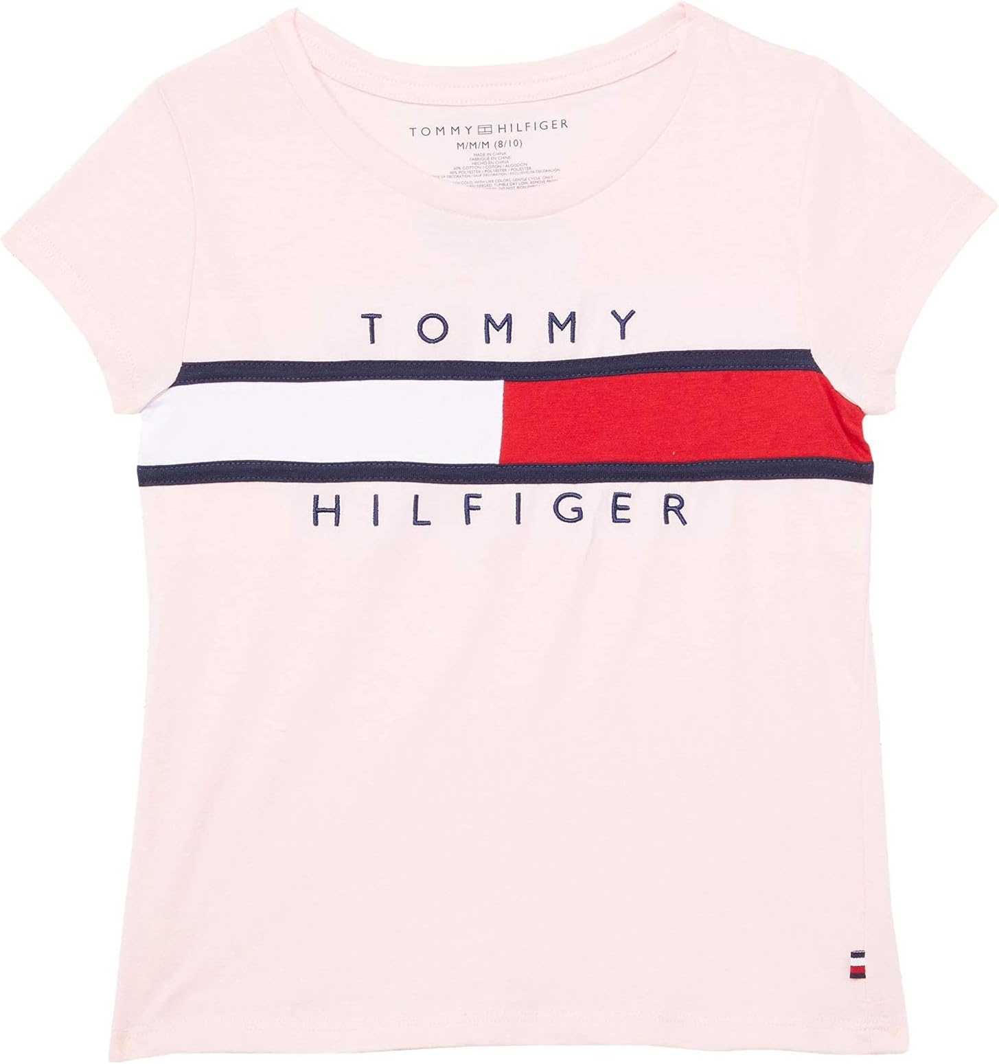 Girls Short Sleeve T-Shirt with Flag Logo, Cotton Blend Tee with Tagless Interior