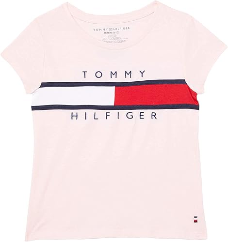 Tommy Hilfiger - Camiseta de manga corta para niña con logotipo de bandera, camiseta de mezcla de algodón con interior sin etiqueta