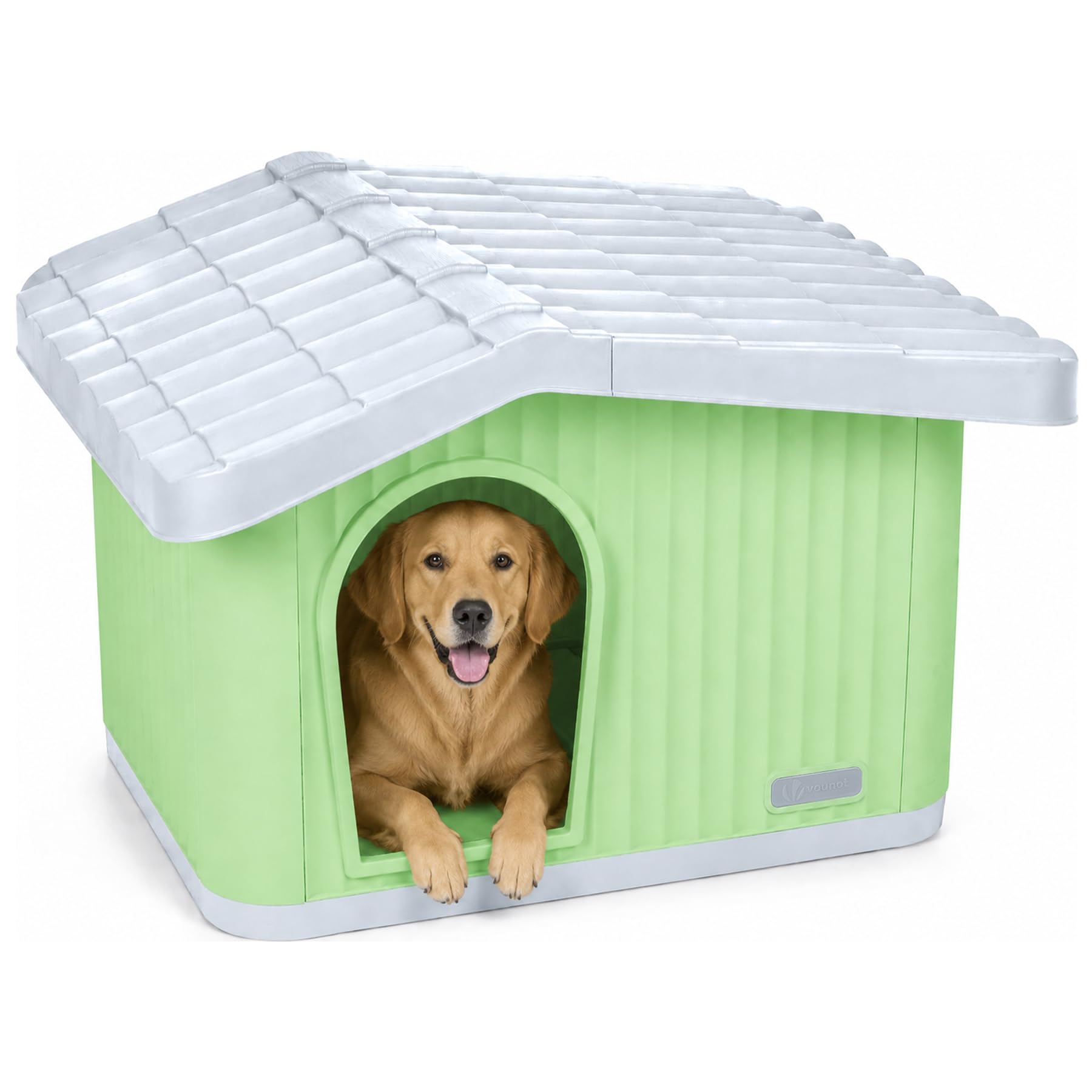 VOUNOT® Dog House, Weatherproof Pet Shelter with Sloped Roof, Durable Kennel with Non-Slip Feet for Indoor & Outdoor Use, 75×63×51cm, Green
