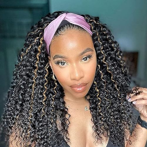 Image of Punmasa Headband Wig Curly 1B /27 Deep Wave 16 Inches 100% Human Hair Headband Wigs for Women Glueless None Lace Front Wigs Machine Made 150% Density Headband Human Hair Wigs
