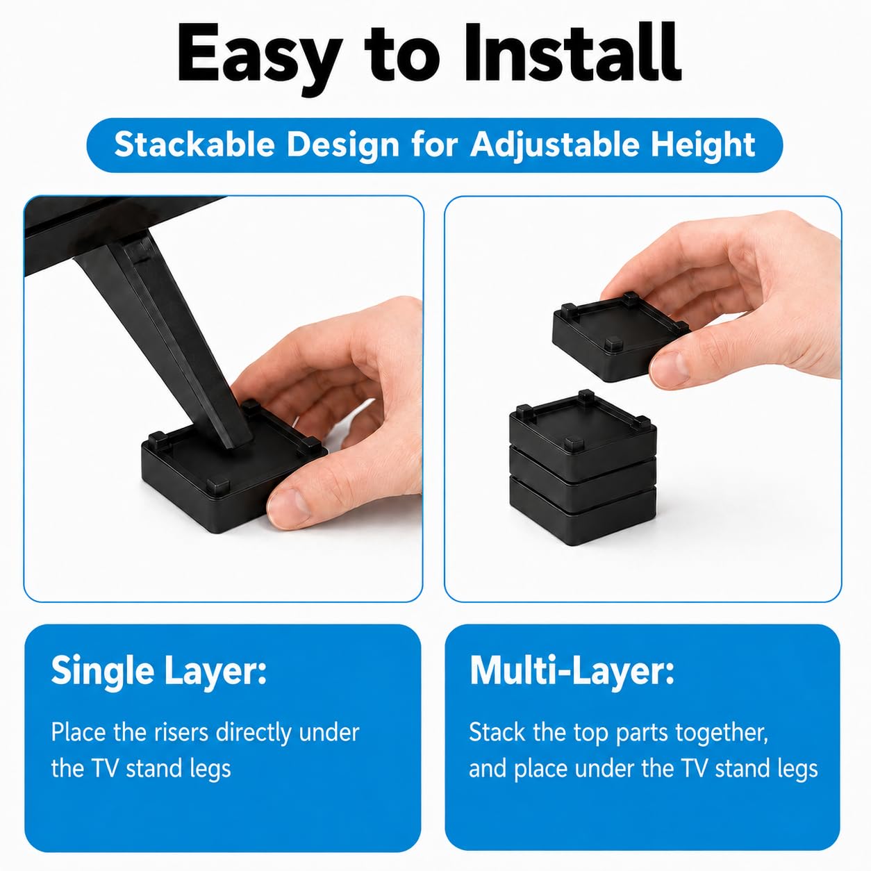 Rialzo impilabile per TV da 32-60", altezza 1/2", piedini salvaspazio con design antiscivolo e impugnatura in gomma, adatto per soundbar e console, regolabile