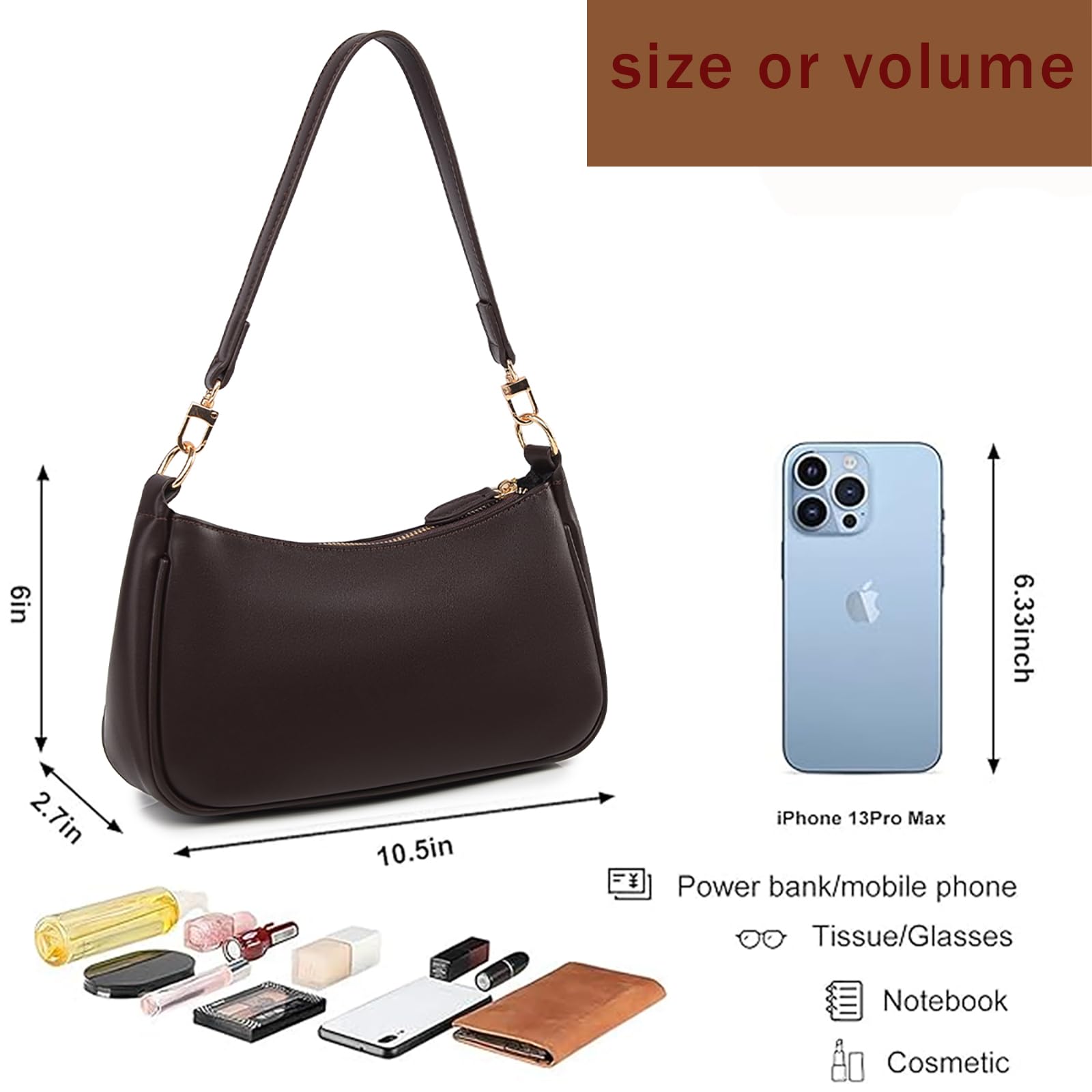 Shoulder Bag for Women with 2 Removable Straps and Zipper Closure Crossbody Bags Clutch Tote HandBags Purses
