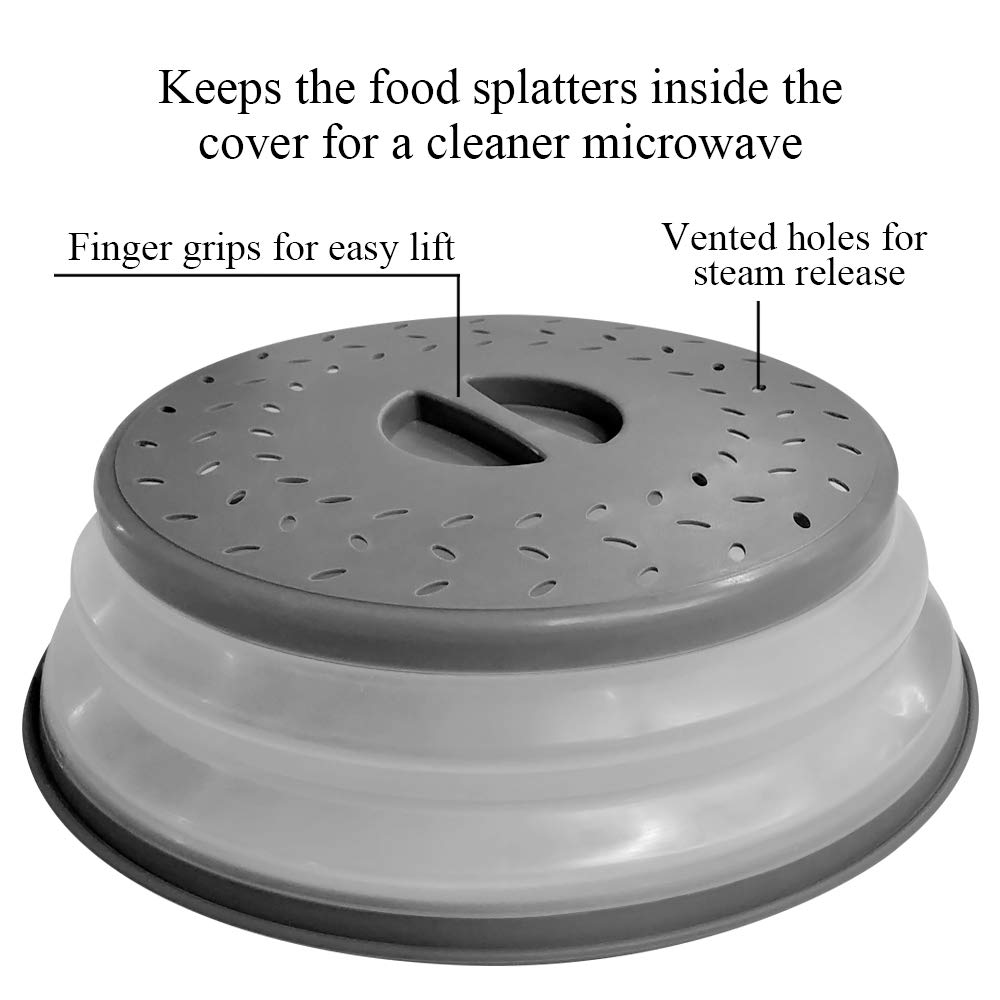 Coperchio Antischizzi Per Microonde Pieghevole - Copripiatti Con Fori Vapore 26.5cm Grigio Per Frutta E Verdura - Foto 11