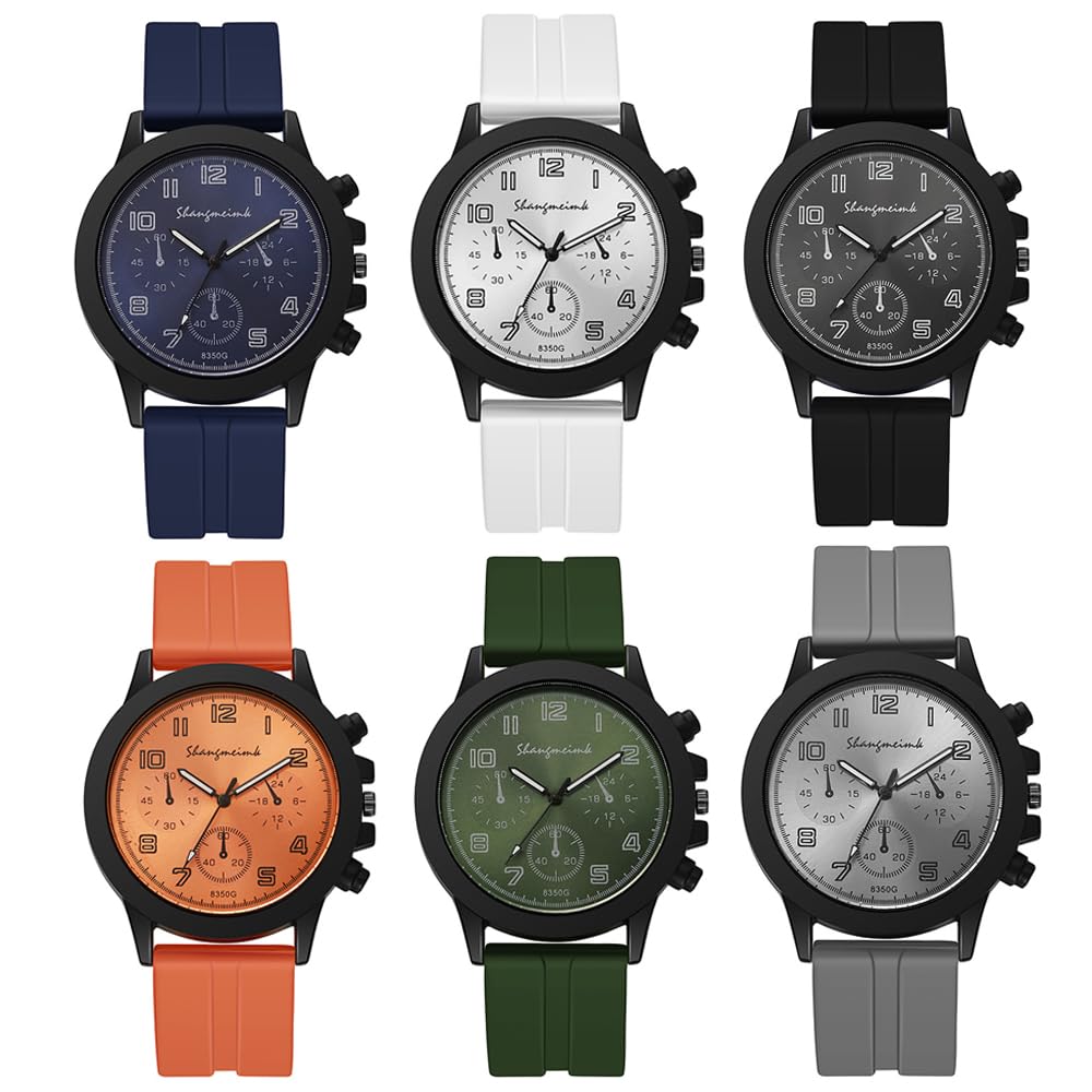Weicam 6 Pcs Wholesale Watches Unisex Simple Silicone Band Analog Quartz Wristwatches Sport Watch