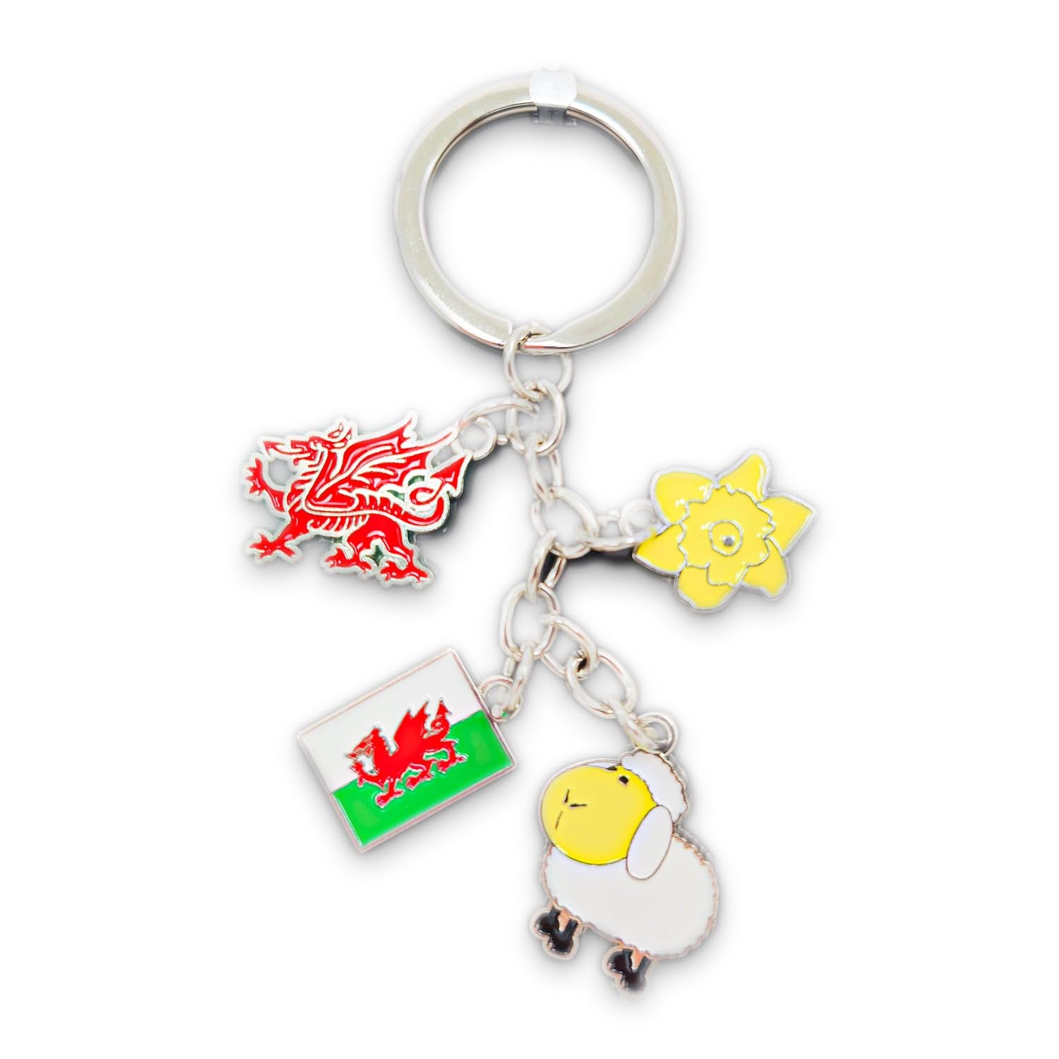 Manav Welsh Souvenir Keyrings Wales Charm Bottle Opener Round Glitter Keyring Dragon Daffodil Rugby Sheep Cymru Flag (Wales Sheep Charm Keyring)