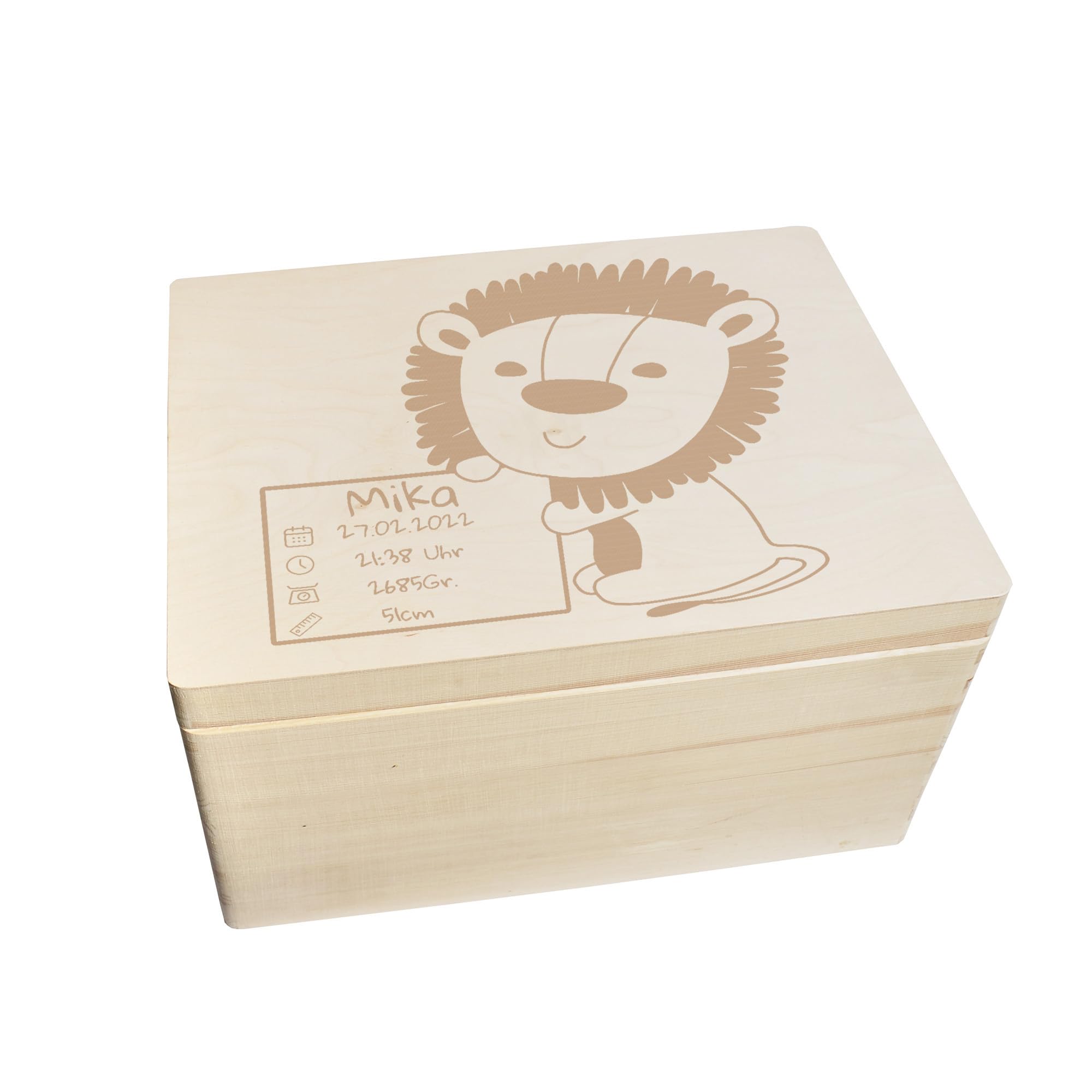 Scatola dei ricordi personalizzata per neonati e bambini con incisione leone, scatola in legno per bei ricordi, 40 x 30 x 23 cm