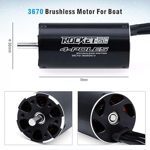 Miniatura 9 de 3670 1200KV Motor de barco RC sin escobillas Eje impermeable 0.197 in Motor sin escobillas 4Pole Diseño Barco Piezas de repuesto (1200kv)