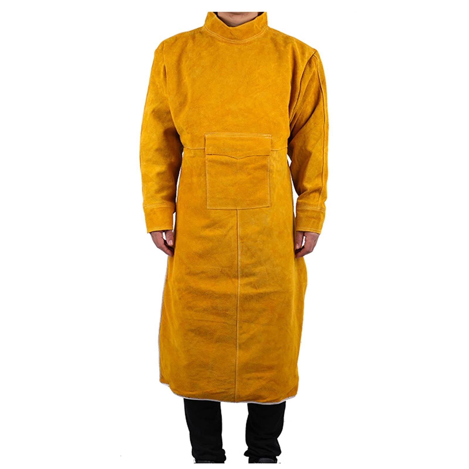 Schürzen für Männer, Leder Schweißerschürze Rindsleder Schweißerschürze mit Ärmeln und Taschen Gelb 85-120cm