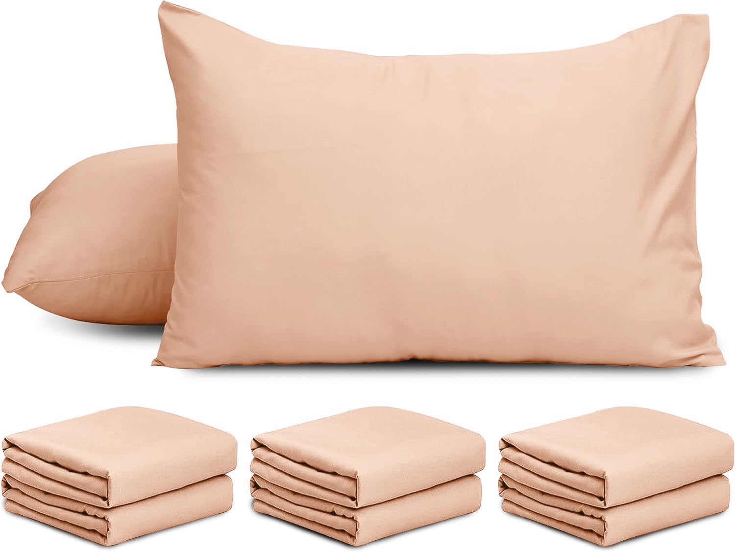 AMEHA 6 Pack Pillowcases Peach (Pillows Not Included) – Super Soft Brushed Microfiber Standard Size Pillow Cases | Hotel Quality Pillow Covers, (50 X 75 cm)