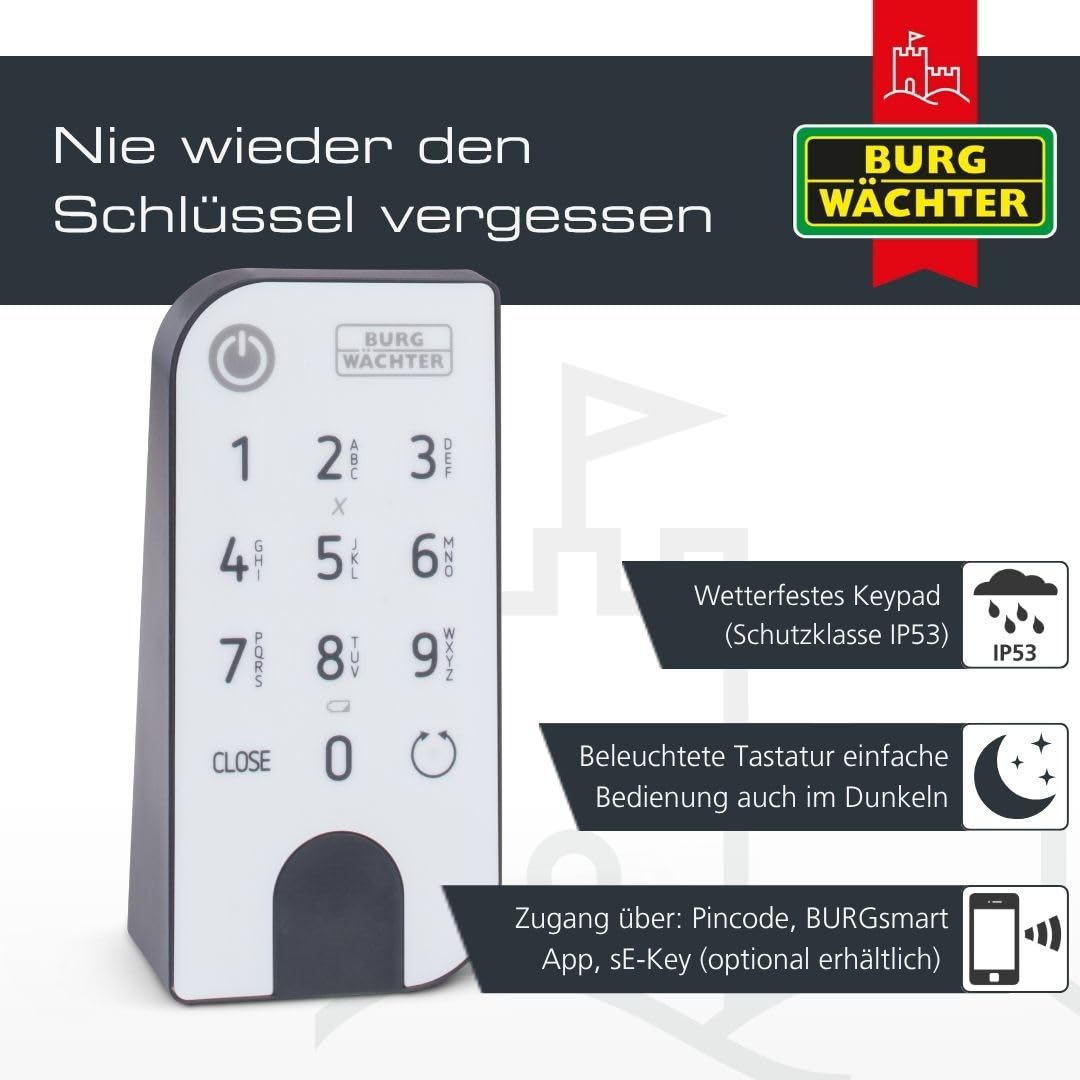 BURG-WÄCHTER Elektronisches Türschloss secuENTRY für Haustüren, Bedienung mit Zahlencode, App oder Funkschlüssel, Inkl. Zylinder, Entry Home 2.0
