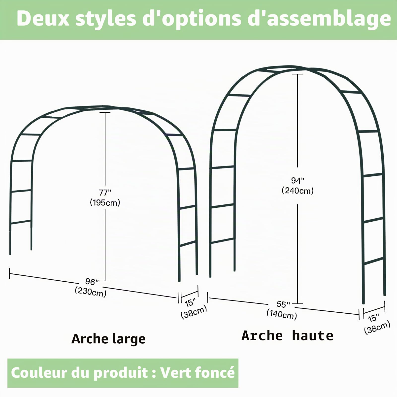 RUBFAC Arche de Jardin en métal, décoration de Mariage et d'événement, Treillis de Jardin pour Plantes grimpantes, Assemblage Librement, 2 Tailles pour diverses Plantes grimpantes, Roses, vignes,