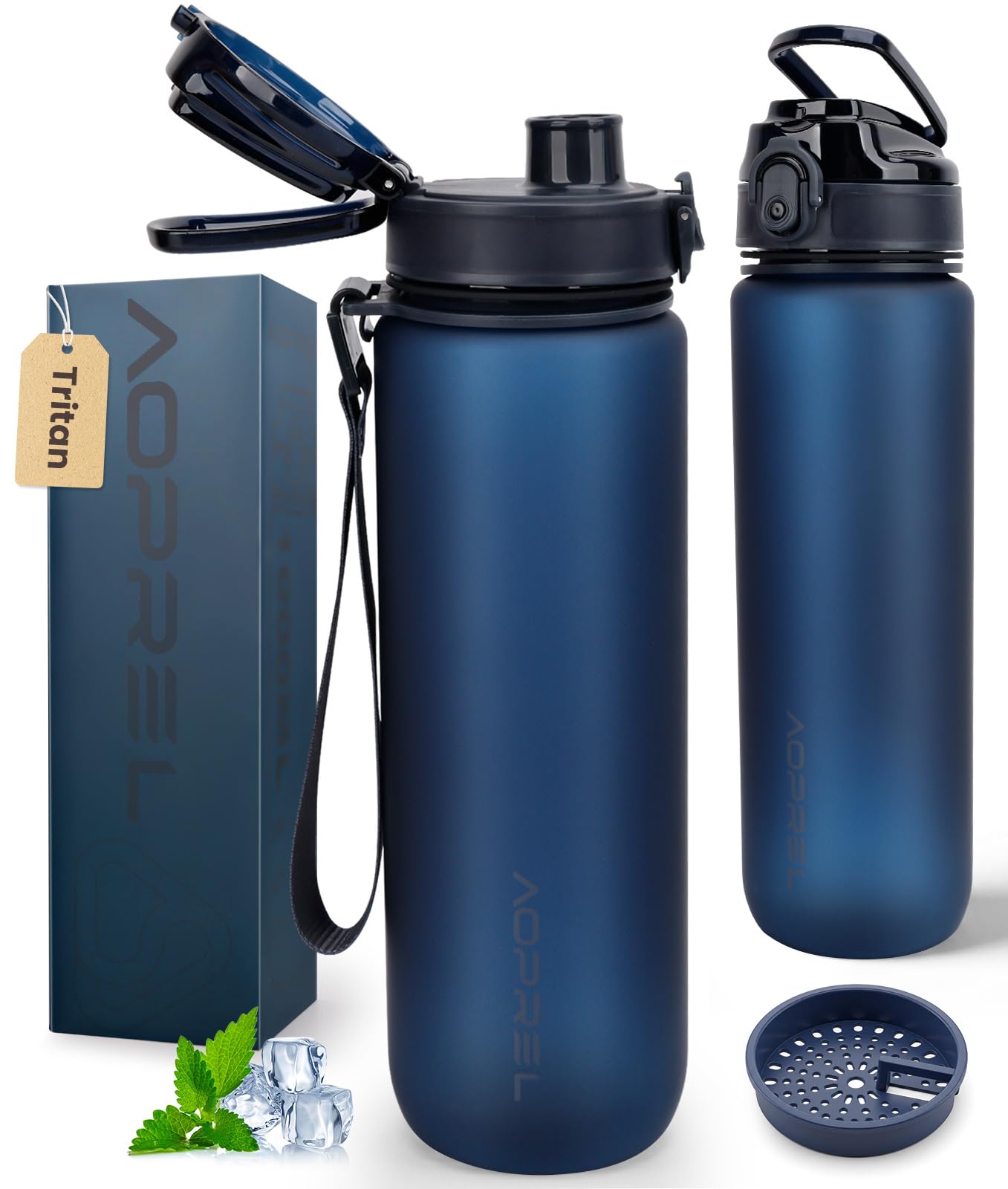 1L Leakproof Water Bottle with Time Marker BPA-Free Tritan Hydration Bottle