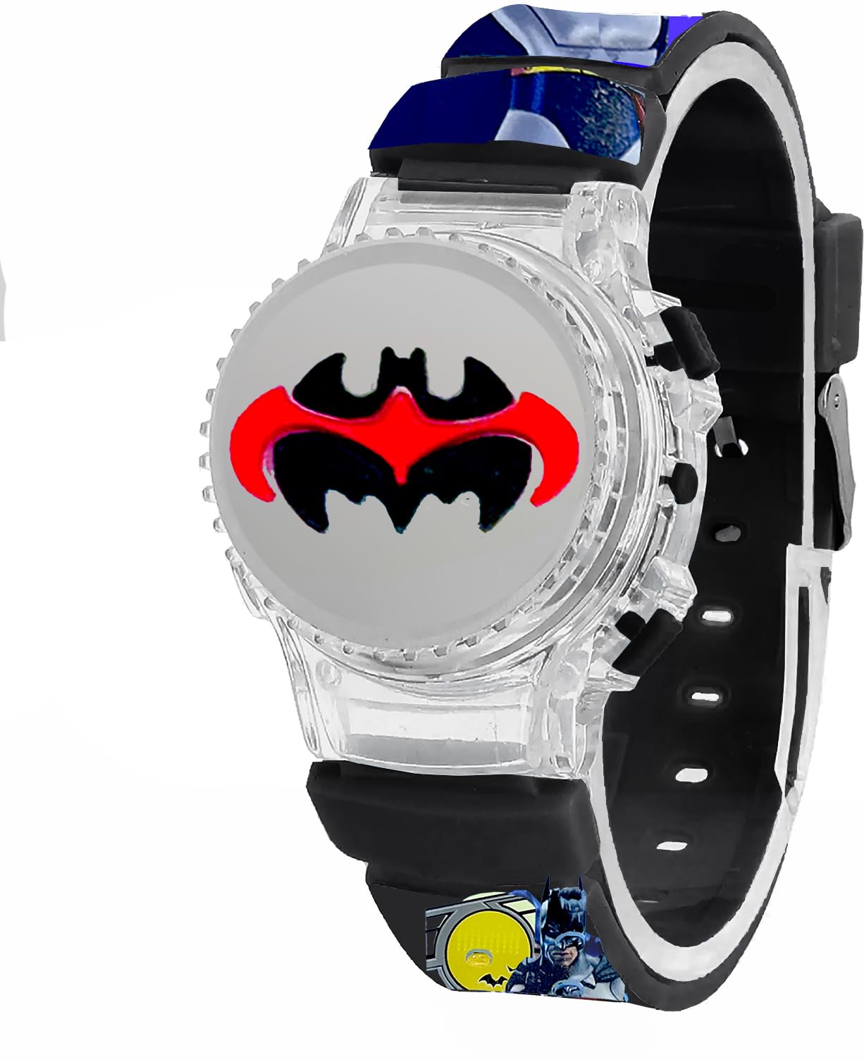 Time Up Silicone Unisex Digital Dial Cartoon Revolving Cap Glowing Kids Watch For Boys & Girls (Age:4-12 Years) -Rc56-Y (Batman Black)