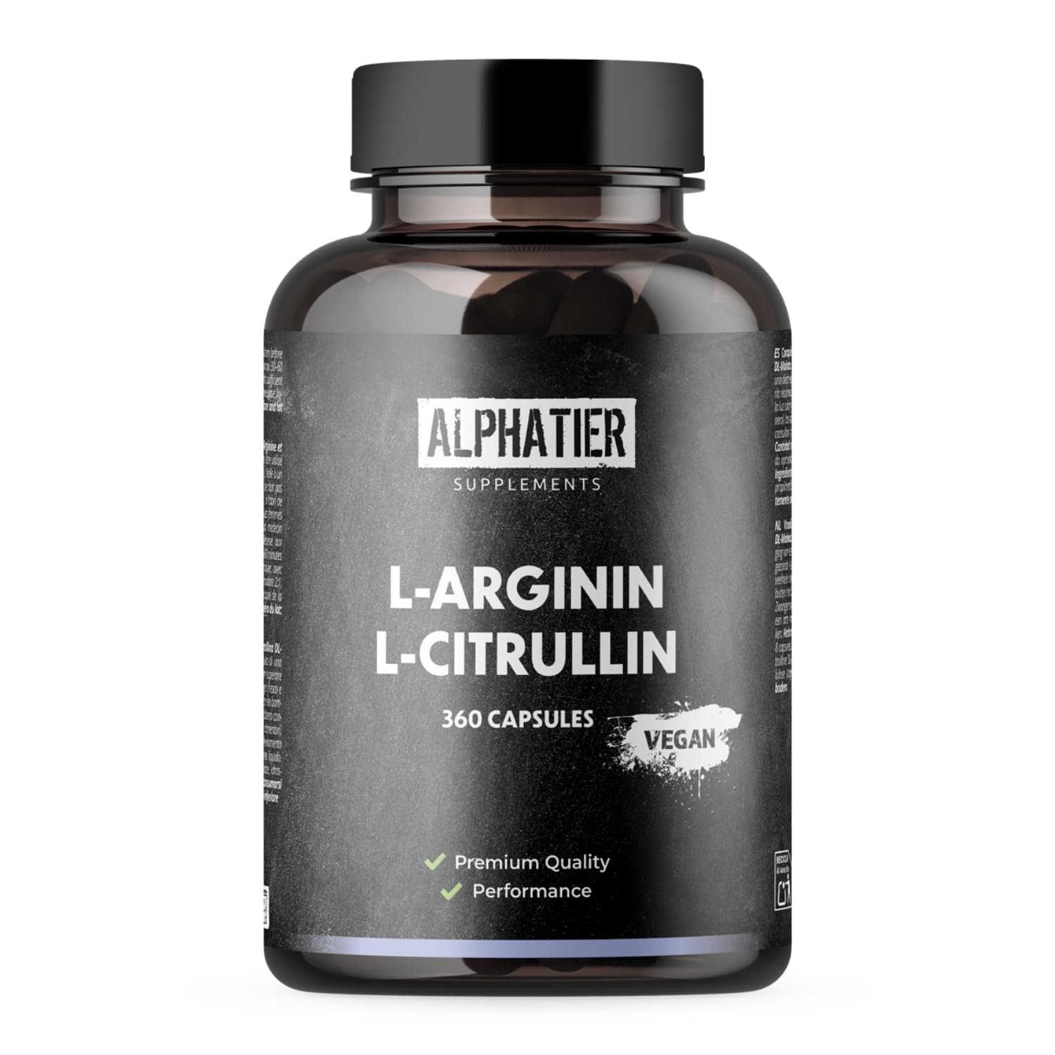 Alphatier L-Arginine L-Citrulline Capsules hautement dosées - 360 gélules végétaliennes - 3000 mg de malate de citrulline DL 2:1 + base d'arginine par portion - Qualité supérieure