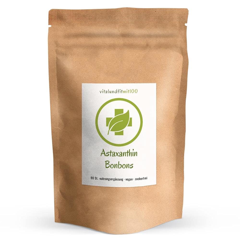 vitalundfitmit100 Astaxanthin Bonbons 90 Stk. – Vegan – Mit Vitamin B12 – Grünteegeschmack