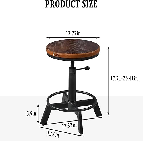 Miniatura 2 de Juego de 2 taburetes de bar industriales, sillas rústicas de altura de mostrador para isla de cocina, granja, asiento giratorio de madera, ajustable