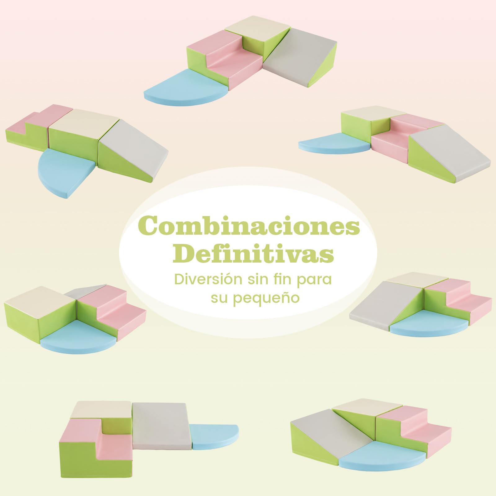 COSTWAY Juego de Bloques de Espuma Grandes para Bebé Bloques de Construcción Juguetes Educativos Ideal para Escalar Deslizar Gatear (Azul Claro y Rosa)