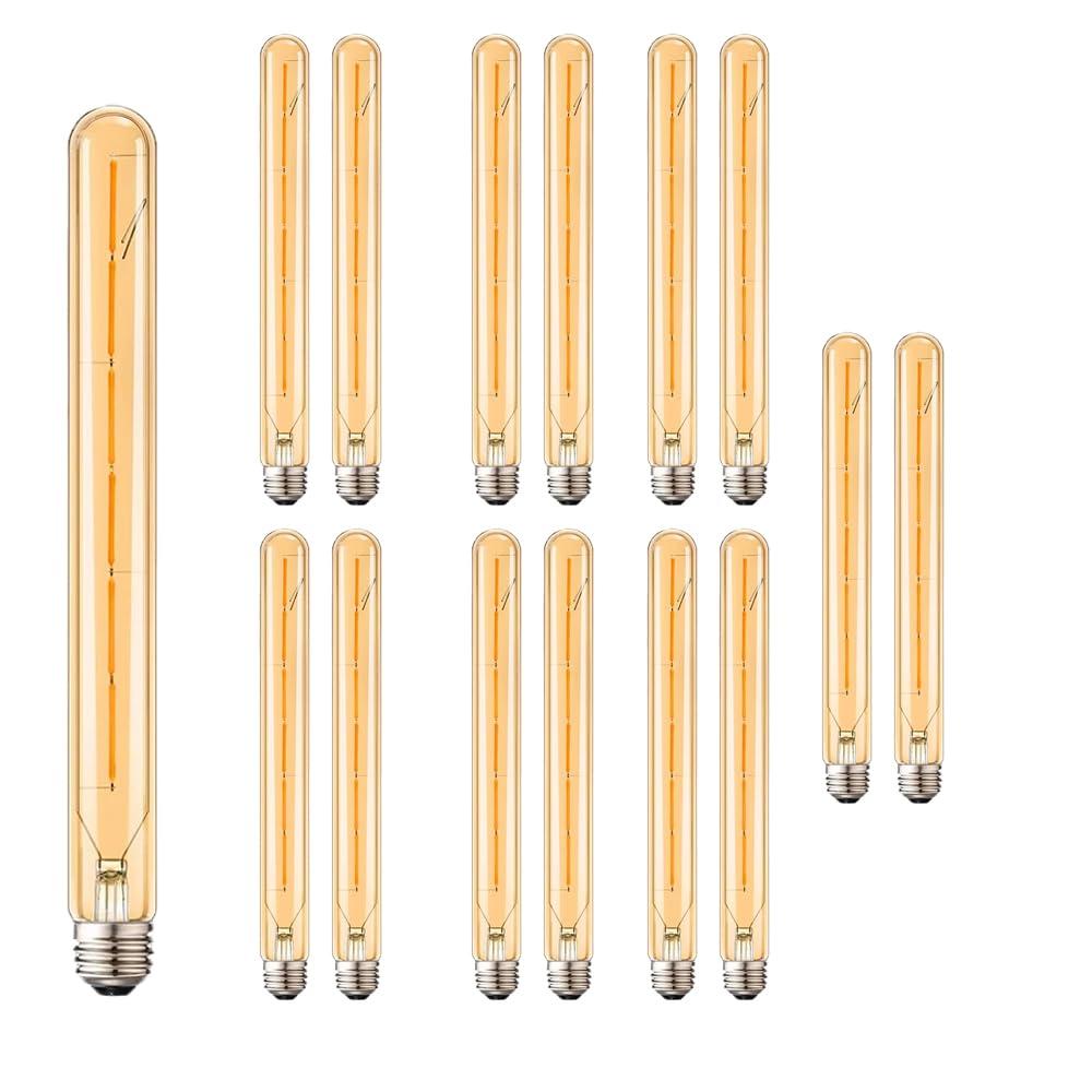 Lampadina LED Vintage E27 6W Filamento,E27 Tubo Lungo, 2700K Bianco Caldo, H300mm, 600lm, Non Dimmerabile,per Casa, Ufficio e Ristorante-15 Pezzi