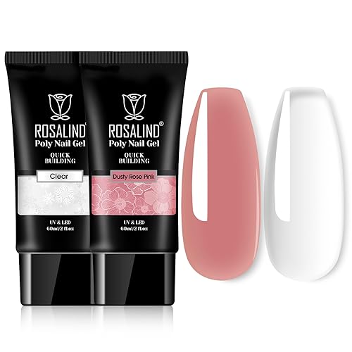 Miniatura 64 de ROSALIND Gel de extensión rosa suave y ópalo, 2 piezas de gel de uñas de ópalo de 2 onzas, kit de uñas rosa para decoración de uñas, gel rosa 2