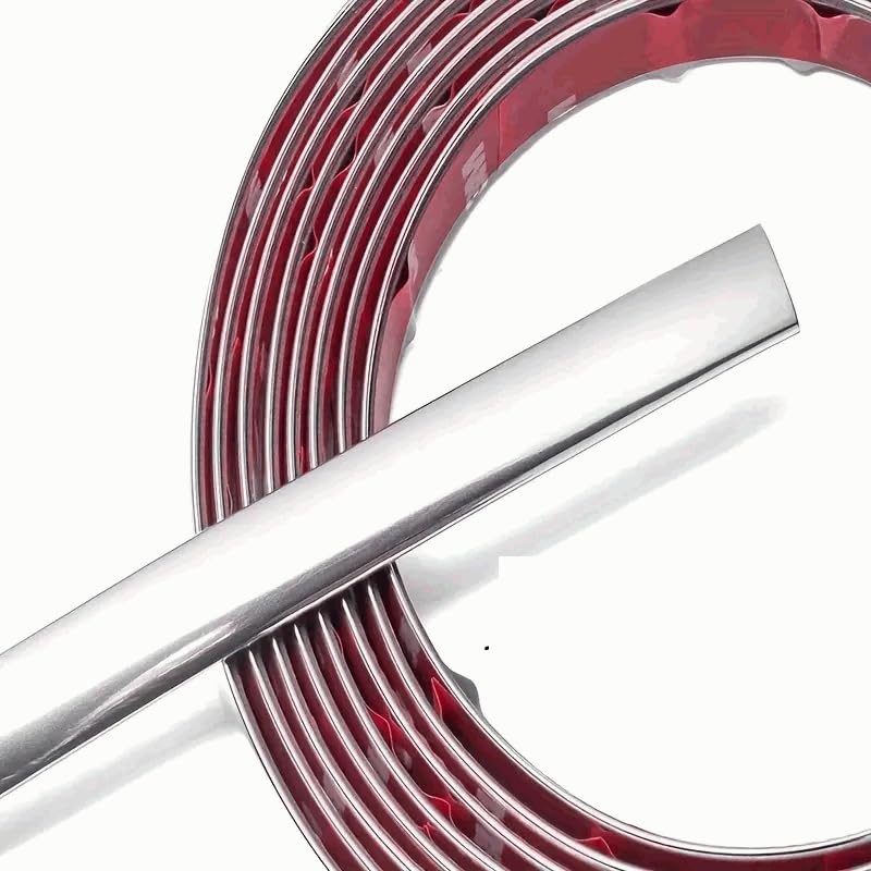 Tira Adhesiva Decorativa cromada, Embellecedor Cromado para Coche, Tira Adhesiva para moldura Coche, Flexible, Acabado Cromado, 8 mm Ancho de Tira x 5 Metros de Largo