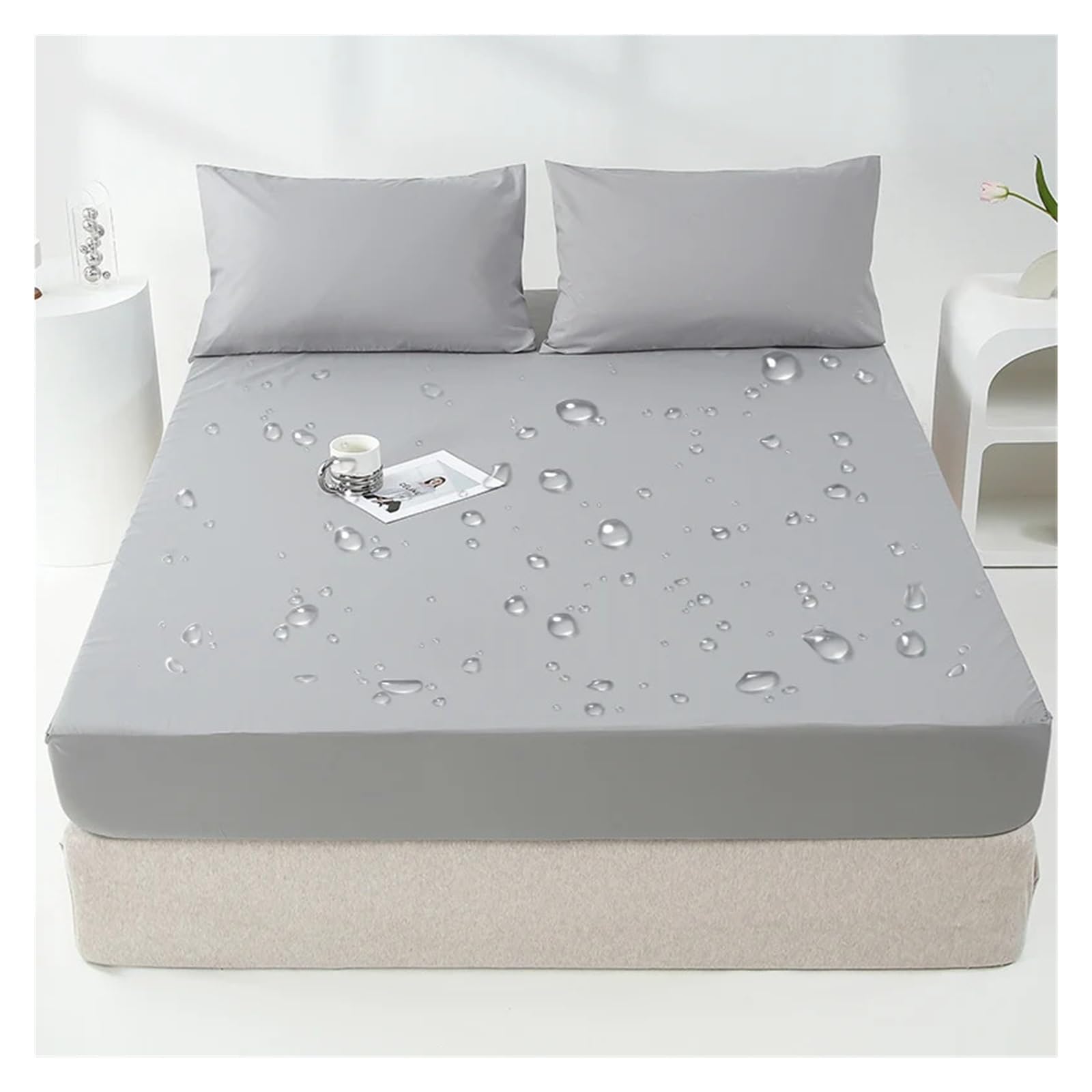 Coprimaterasso Impermeabile Lenzuola Regolabili con Angoli Regolabili con Fascia Elastica Singolo Doppio Fodera Materasso(Gray,60x80x12 inch)