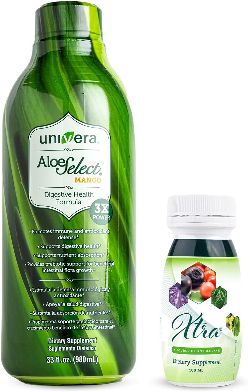 Univera to go Pack Aloe Vera Juice, Organic Aloe Vera, Mango Flavor Xtra Minis, Multimineral fruites Complex, 15 Natural Ingredients,