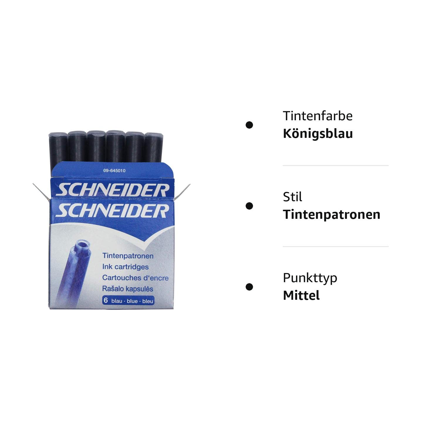 Schneider Tintenpatronen 6er Pack Königsblau - Löschbare Standard Patronen Für Füller