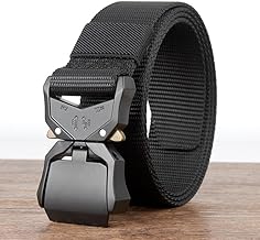 Belts for Men with Heavy-Duty Quick Release Buckle, Men's Military Stretch Nylon Web Belt for Hiking Work-Black
