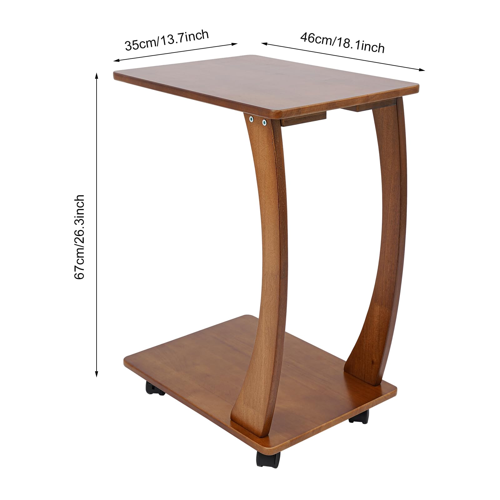 Mesa Auxiliar Forma C con Ruedas (2 con Freno), de Madera