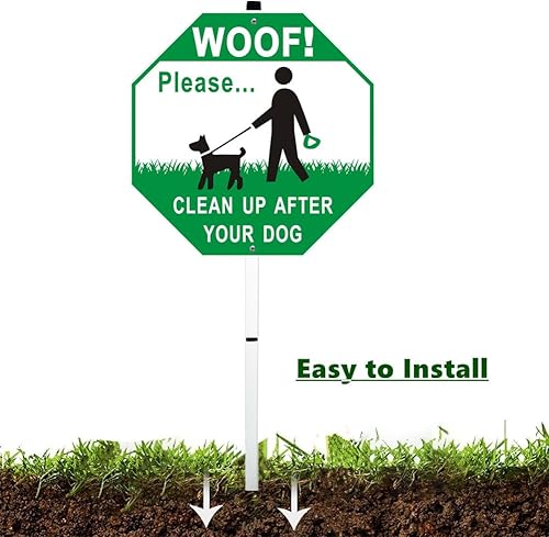 Miniatura 4 de HEIOKEY Woof - Letrero de metal con estaca Please Clean Up After Your Dog (Please Clean Up After Your Dog) con poste de 28 pulgadas, letrero de