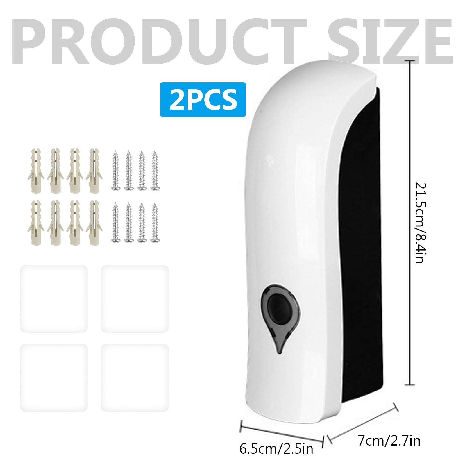 Distributeur Savon Mural 2 Pièces, Distributeur de Savon Mural 300ml, Distributeur Savon Mural sans Percage Ou Installation à Vis pour Toilettes, Salles de Bains et Cuisines, Blanc