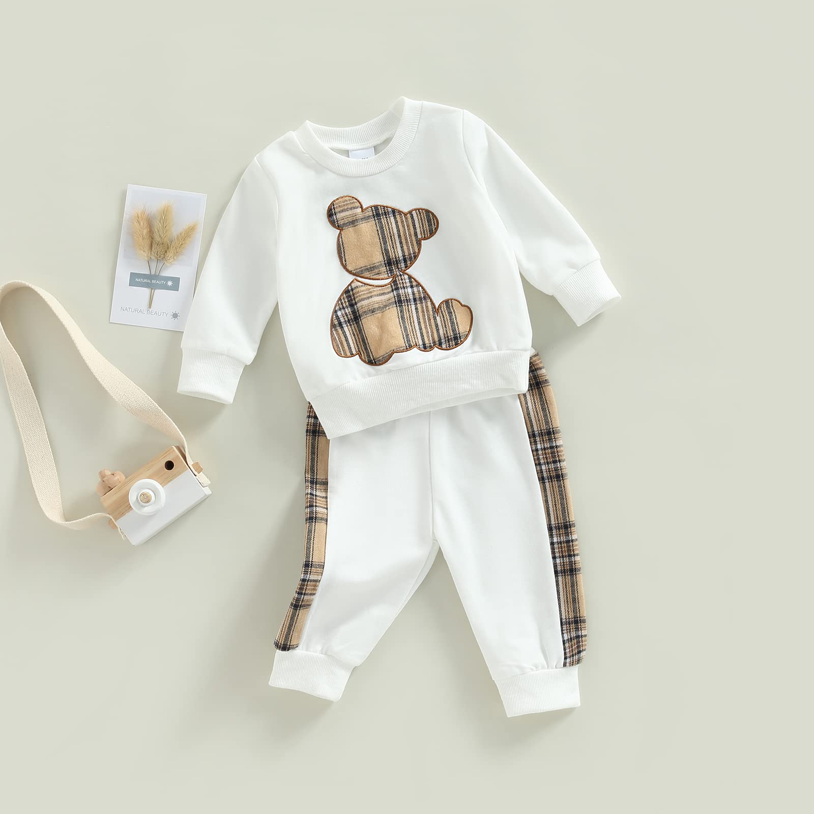 Carolilly Ensemble Ours Bébé Unisexe de 2 Pièces, Haut à Manches Longues + Pantalon ou Jupe (0-24 Mois)