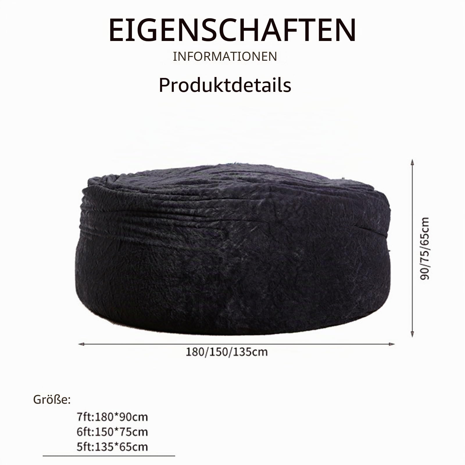 Riesiger Pelz-Sitzsack Bezug für Wohnzimmermöbel Erwachsene– Sitzsack XXL aus flauschigem Velours – Indoor Lounge-SitzsackBezug waschbar & gemütlich(Keine Polsterung)