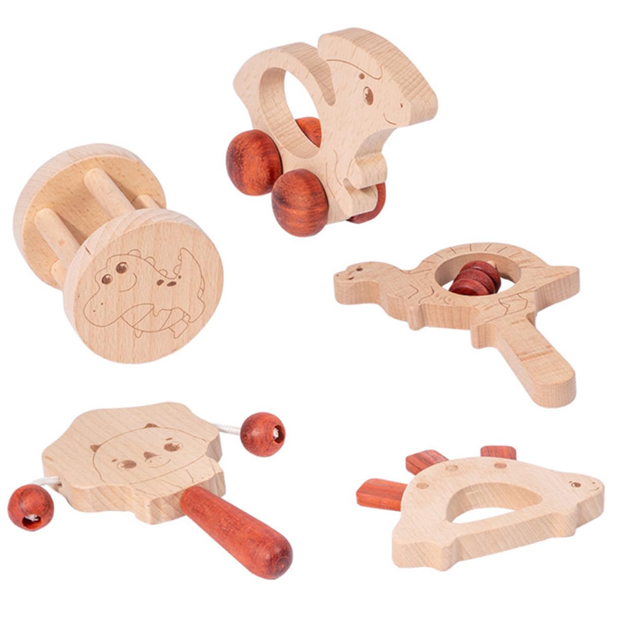 Set 5 Pezzi Sonagli in Materiale Sintetico Beige per Ragazzo Ragazza, Giocattolo Musicale Leggero e Facile da Trasportare per Feste Infantili e Prima Educazione