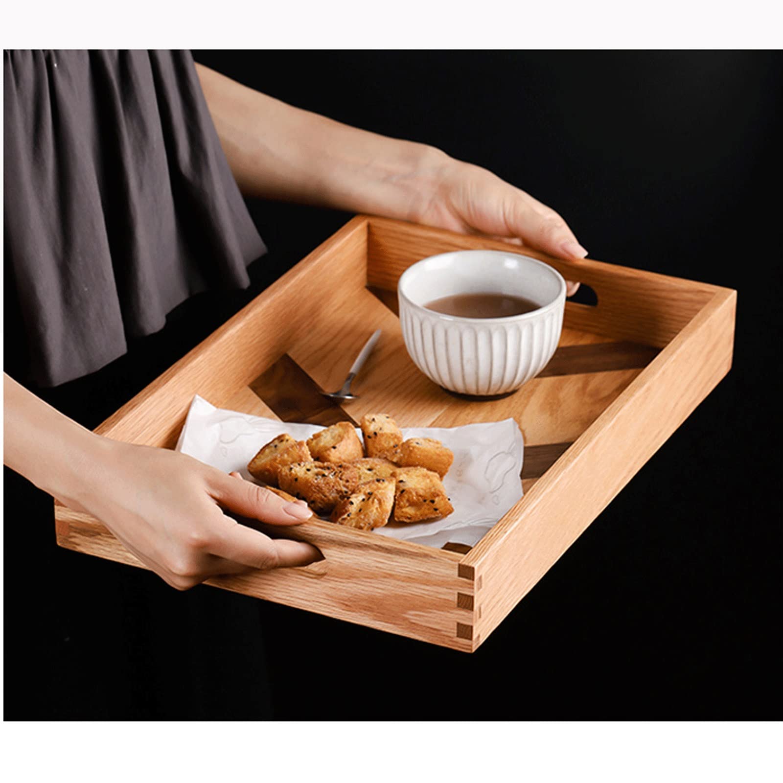 Bandeja Bandeja de Madera sirviendo Bandeja de Bandeja Rectangular Bandeja Desayuno Fruta Bandeja for Comida y decoración de Mesa Bandeja Antideslizante (Size : A)