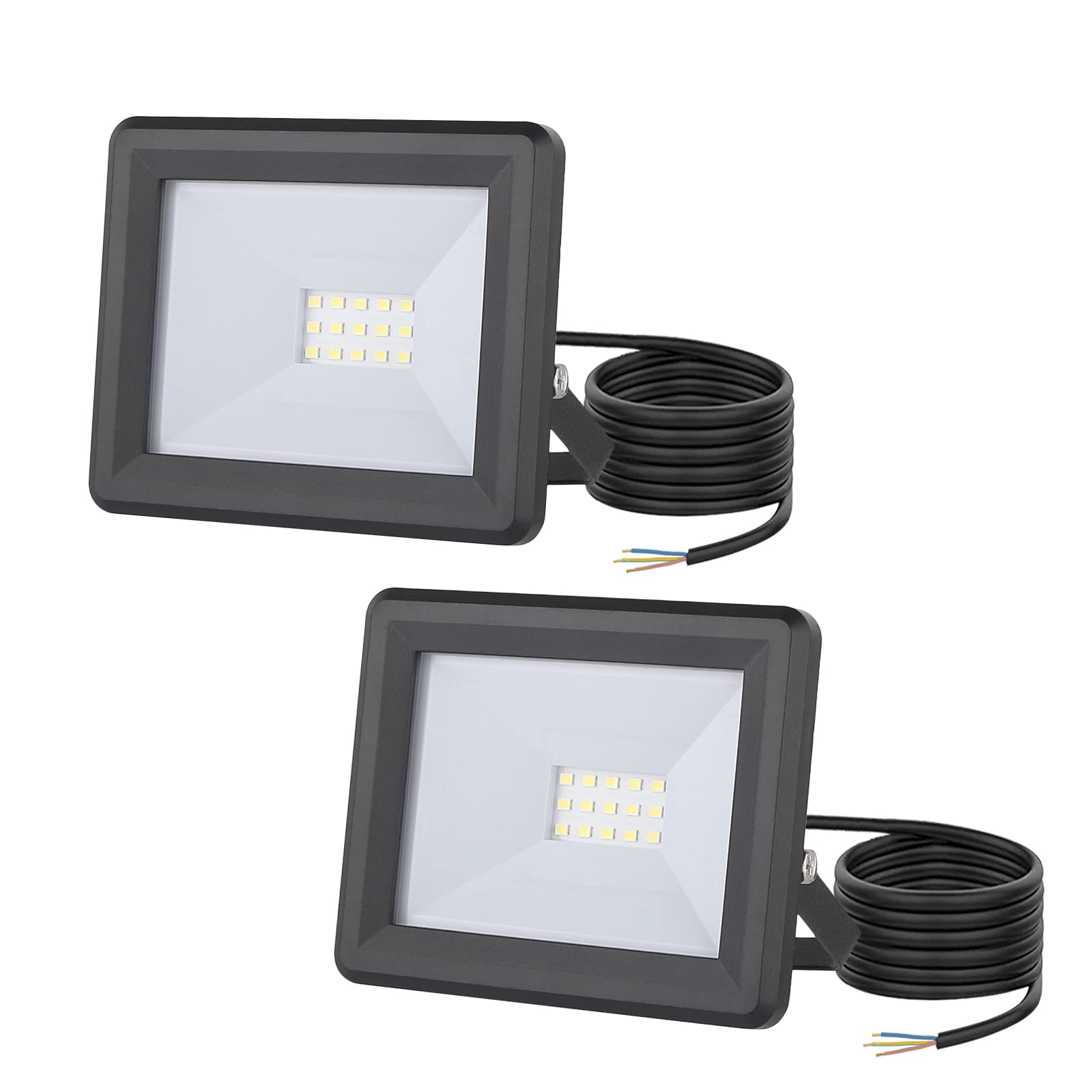 10W Led Floodlight Outdoor, Super Bright 1000 Lumen LED Security Lights, IP65 Waterproof, 6500K Cool White Outdoor Flood Light with 1.5M Wire for Doorways Garden Garages, 2 Pack