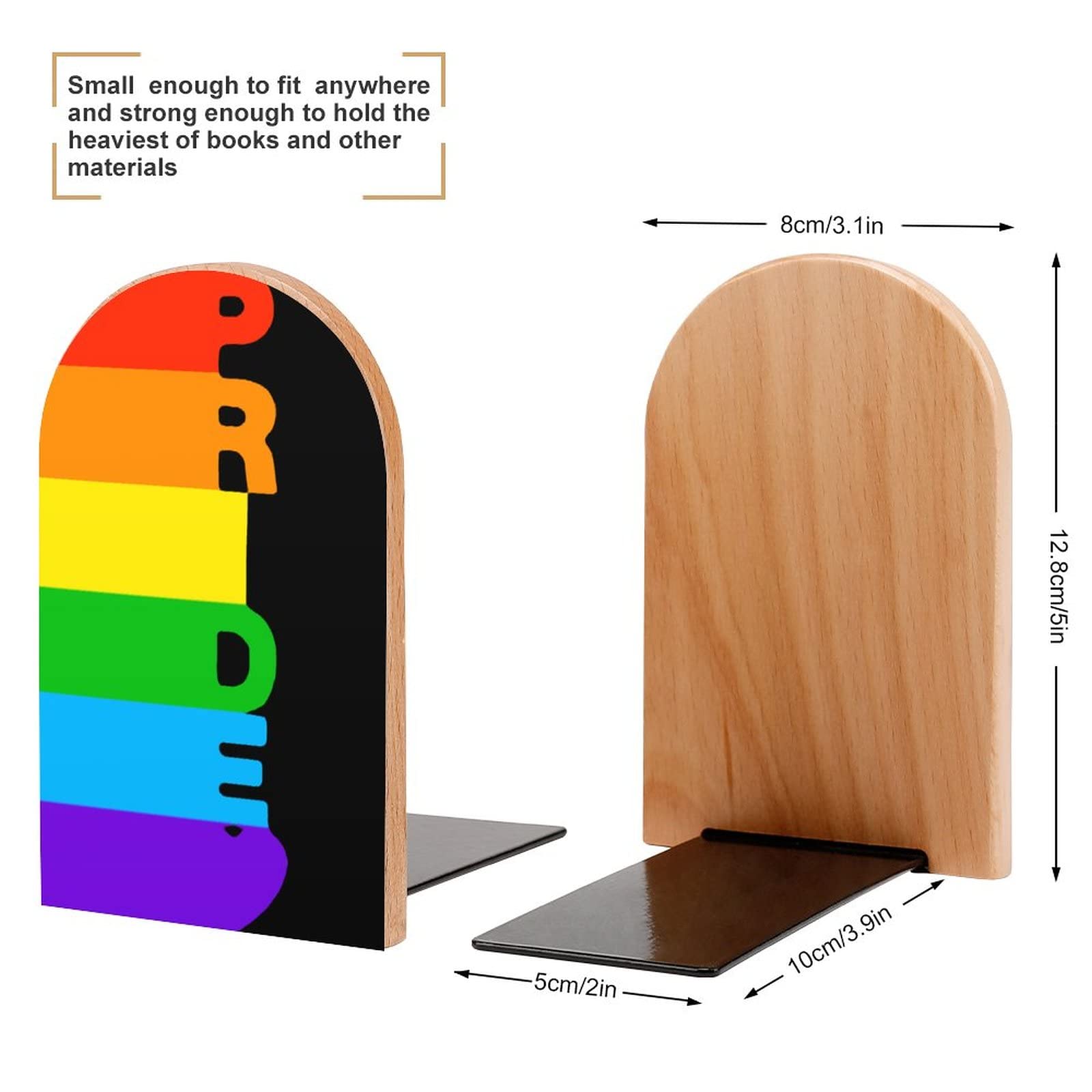 LGBT Gay Pride Rainbow Wood Bookends Heavy Book Holders for Shelves Decorative Book Ends