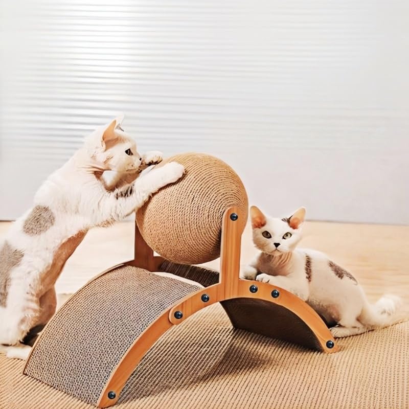 Rascador Bola para Gatos Modelo Nuevo 2025,Resistente Arañazos Rascador Arco con Juguete de Pelota 12cm Giratoria Interactivos Gatos Animales Pequeños y Conejos Mascotas Pequeños