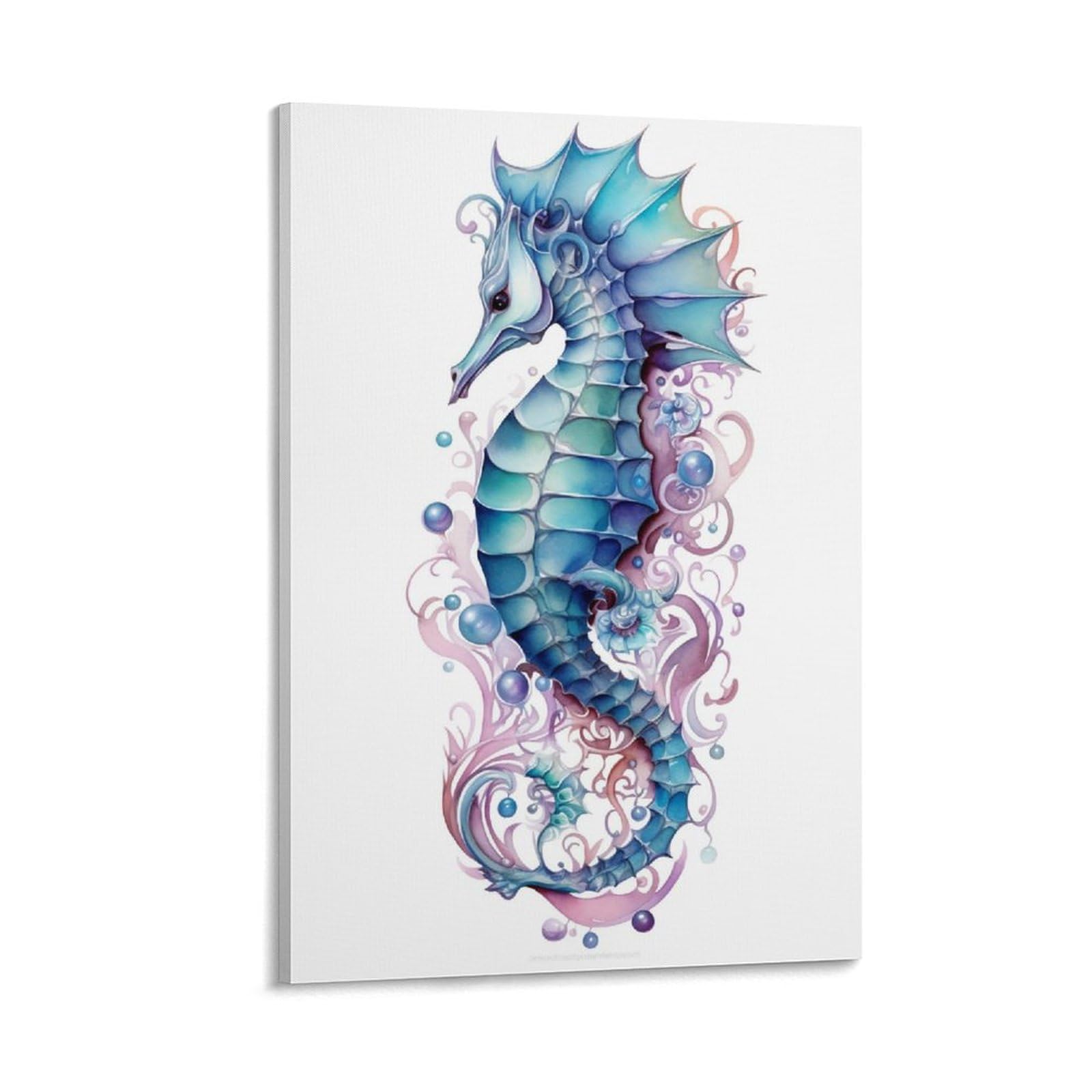 FOCCAR Colorful Seahorse Canvas Wall Decor Interesting Strange Ocean Animals Abstract Poster Wall Art for Living Room Bedroom Artwork