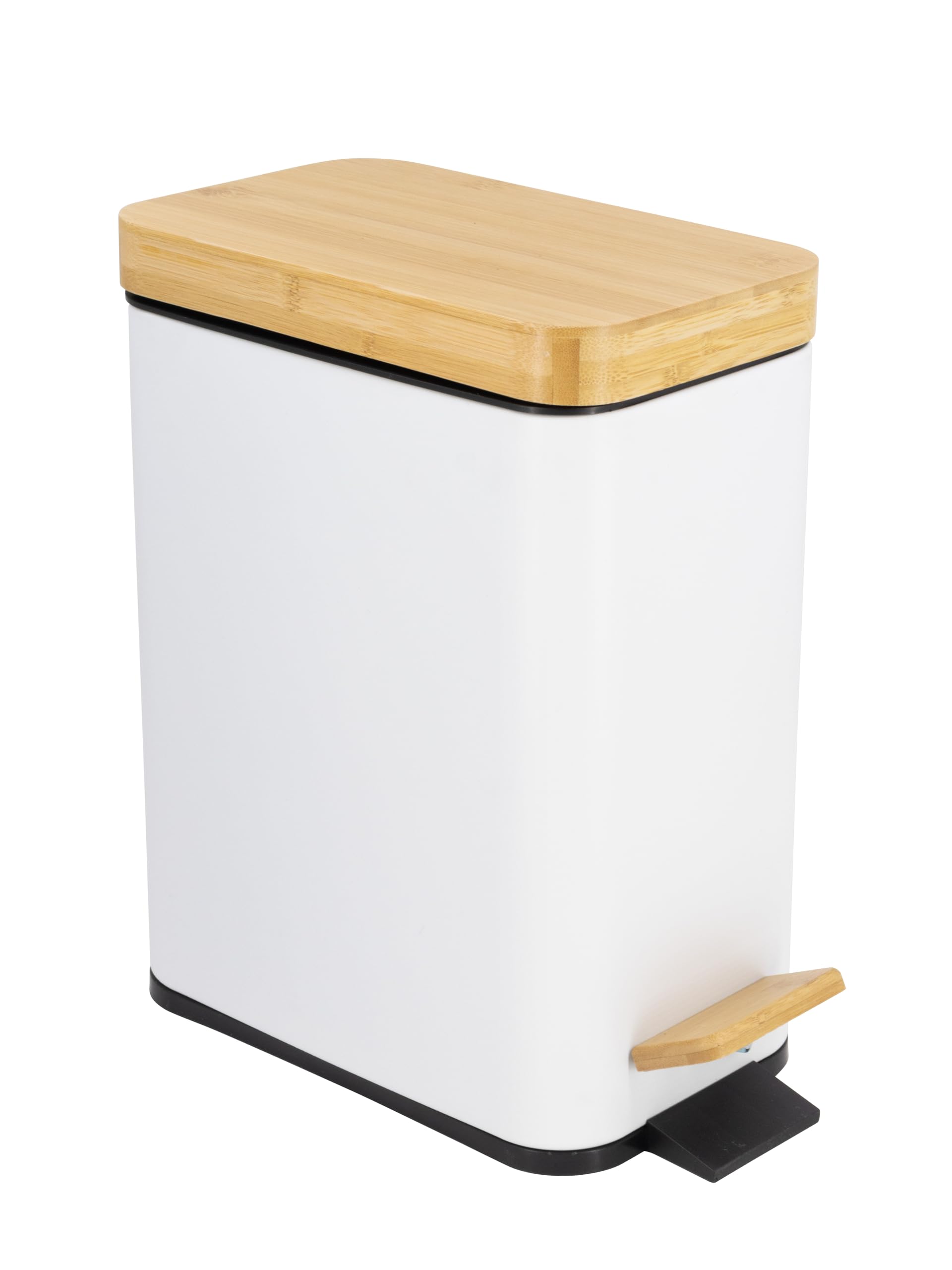 Orchid Rectangle Trash Can with Bamboo Lid, Pedal Dustbin 5L Wastebasket For Bathroom Garbage Bin with Removable Inner Bucket for Bedroom, Kitchen Trash Bin for Toilet Anti-Fingerprint Matt Finish