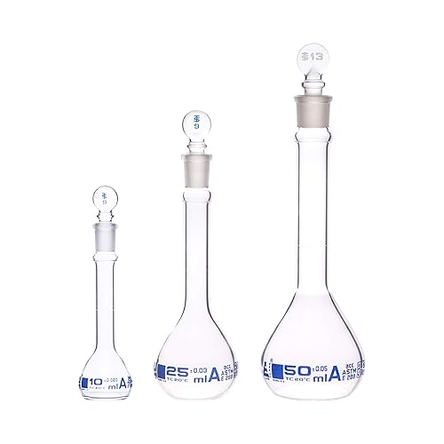 Miniatura 2 de EISCO Juego de frascos volumétricos de alta calidad, 0.3 fl oz, 0.8 fl oz y 1.7 fl oz, clase A, ASTM E288, durabilidad superior y resistencia