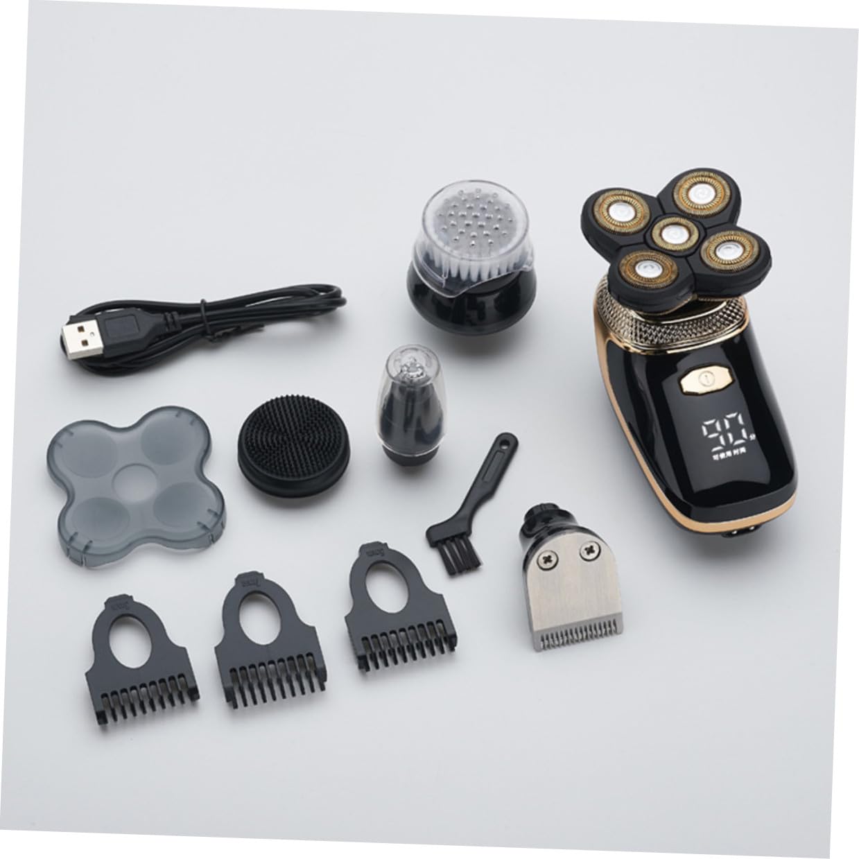 Rasoio Elettrico per Barba e Chioma Uomo 5 in 1 Batteria al Litio Ricaricabile Usb, Tagliacapelli Multifunzione per Cura Personale e Rasatura Precisa
