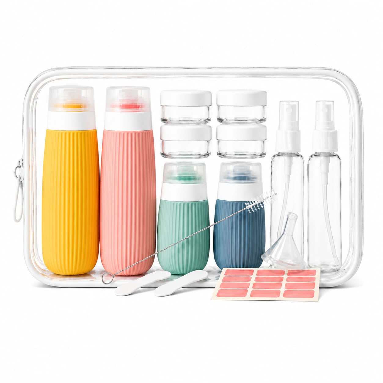 16 Pack Travel Bottles Set for Toiletries, Leak Proof Silicone Refillable