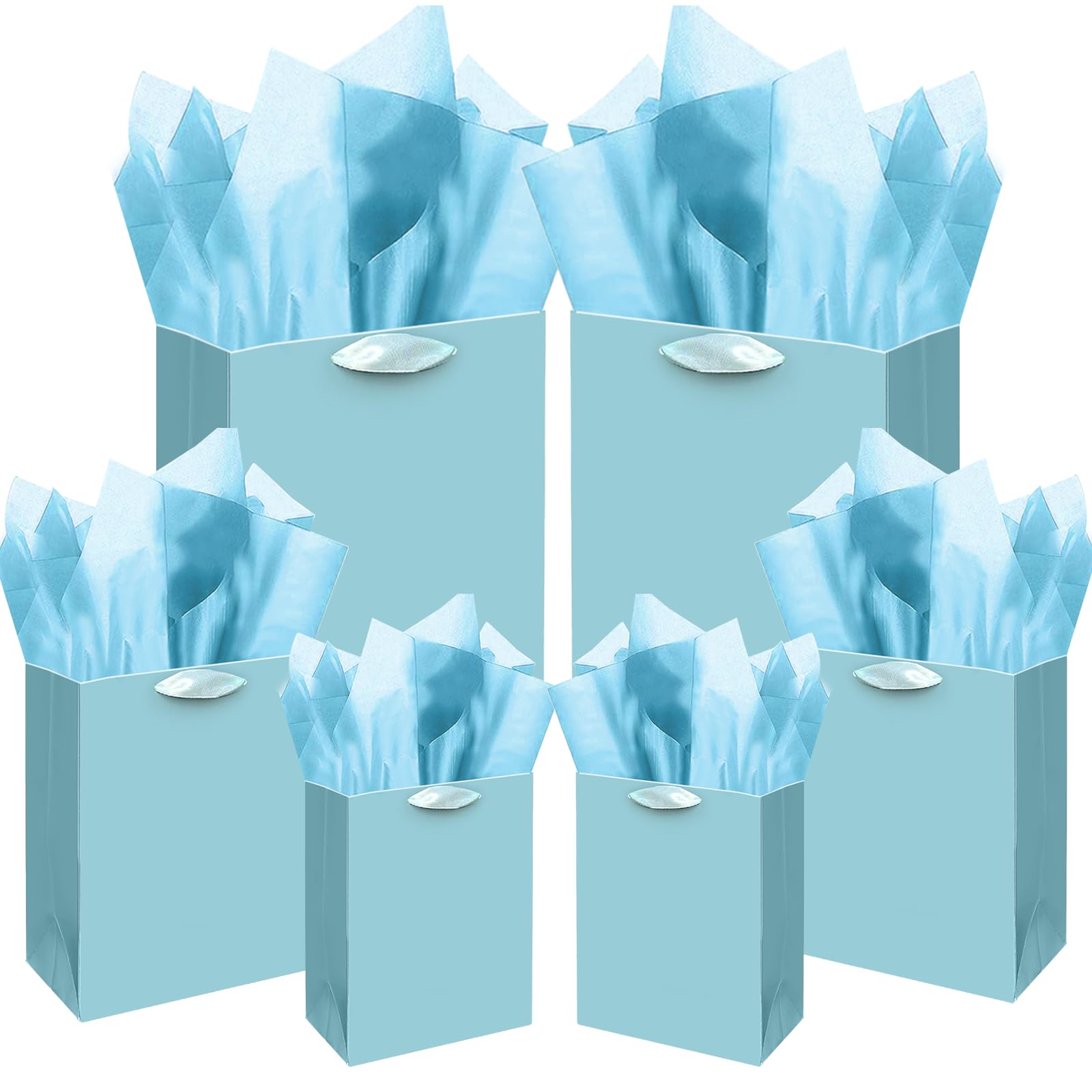 Gcardis Sea Blue Gift Bags with Tissue Paper in Various Sizes, Pack of 10 Gift Bags for Birthday (2 Pieces Large 33 cm, 4 Pieces Medium 23 cm, 4 Pieces Small 15 cm, Tissue Paper)
