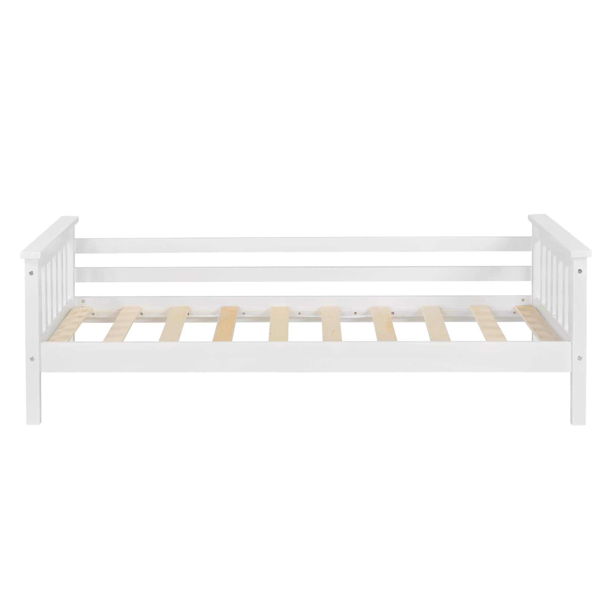 [en.casa] Struttura Letto per Cameretta Bambini Letto in Legno di Pino con Barre Protettive Testiera e Pediera Zona di Riposo 80x160 cm Bianco
